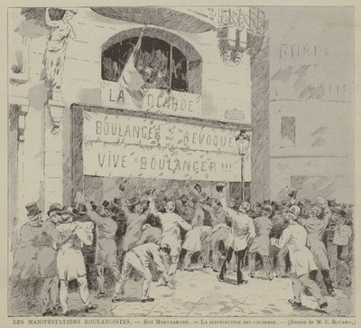 Les Manifestations Boulangistes, Rue Montmartre, La distribution des cocardes (نقش) بواسطة المدرسة الفرنسية