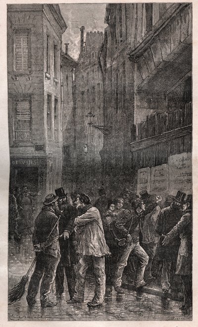 Les Posters - يستيقظ سكان باريس ليجدوا إشعارات عامة على جميع الجدران تخبرهم عن انقلاب 2 ديسمبر 1851 - في "" تاريخ الجريمة "(تاريخ الجريمة) (la prize) de pouvoir de Napoleon III en France) - بقلم فيكتور هوغو بواسطة المدرسة الفرنسية