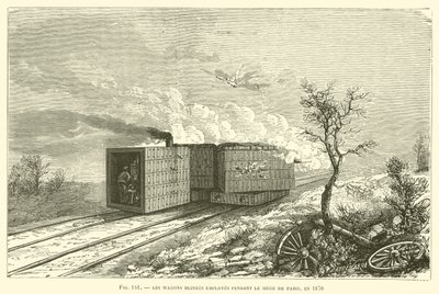 توظف Les Wagons Blindes أثناء حصار باريس ، عام 1870 (نقش) بواسطة المدرسة الفرنسية