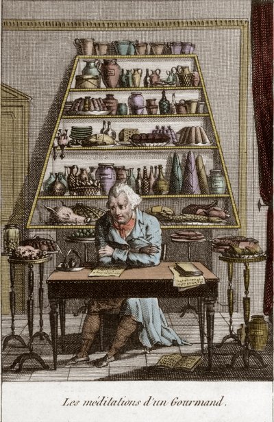 "Les meditation d'un gourmet" - نقش في Almanach des gourmands ، بمثابة دليل في طرق جعل عزيزة ممتازة. بواسطة أحد الهواة القدامى "" بقلم ألكسندر بالتازار لوران جريمود دي لا رينير - 1804-1812 بواسطة المدرسة الفرنسية