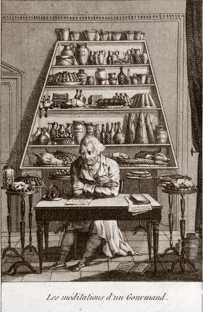 "Les meditation d'un gourmet" - نقش في Almanach des gourmands ، بمثابة دليل في طرق جعل عزيزة ممتازة. بواسطة أحد الهواة القدامى "" بقلم ألكسندر بالتازار لوران جريمود دي لا رينير - 1804-1812 بواسطة المدرسة الفرنسية