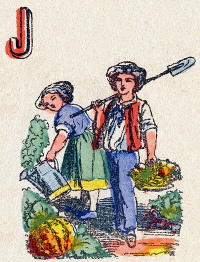 رسالة J Gardeners. نقش في "الأبجدية دي جيو" ". السيد فان ، محرر ، Pont-a-Mousson ، أواخر القرن التاسع عشر. سلسلة الوردي. 12 صفحة. ألبوم يحتوي على طريقة قراءة مبسطة ومقطع مصور. قاتمة: 16.5 × 11 سم بواسطة المدرسة الفرنسية