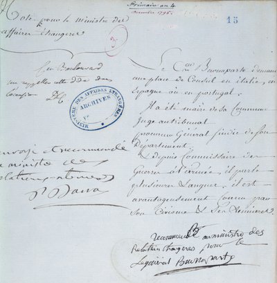 خطاب توصية موقع من نابليون بونابرت (1769-1821) لأخيه جوزيف (1768-1844) ديسمبر 1795 بواسطة المدرسة الفرنسية