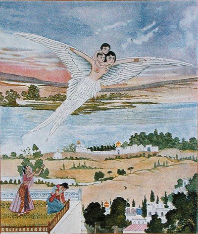 رفع الصغيرين في الهواء ، رسم توضيحي من "الليالي العربية" بواسطة المدرسة الفرنسية