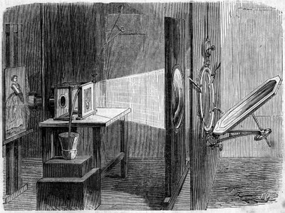 باب الضوء ينطبق على التصوير الفوتوغرافي الذي اخترعه إدوارد ديليسيرت (1828-1898). تعكس المرآة أشعة الشمس وتعيدها إلى العدسة التي توحدها في شعاع لتجعلها تتقارب على صورة مبتذلة يتم إعادة إنتاجها بواسطة كاميرا داجير. بواسطة المدرسة الفرنسية