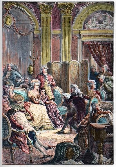 Litterary Salon - قراءة "" Paul and Virginie "" لجاك هنري برناردين من سان بيير (سان بيير) في صالونات مدام نيكر في باريس - جنبًا إلى جنب مع السيدة نيكر زوجها جاك نيكر وابنتها جيرمين ، لاحقًا ، السيدة دي Stael - ريدينغ بواسطة المدرسة الفرنسية