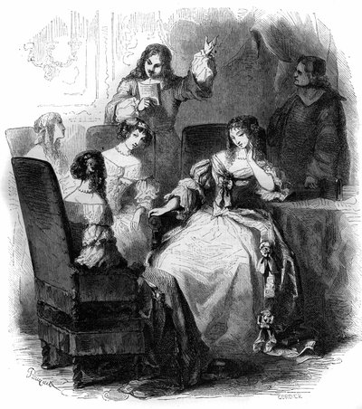 صالون Litterary: الشاعر Jean Renaud de Segrais (1624-1701) في بلاط Anne Marie Louise d'Orleans de Montpensier (1627-1693). نقش من 1856. بواسطة المدرسة الفرنسية