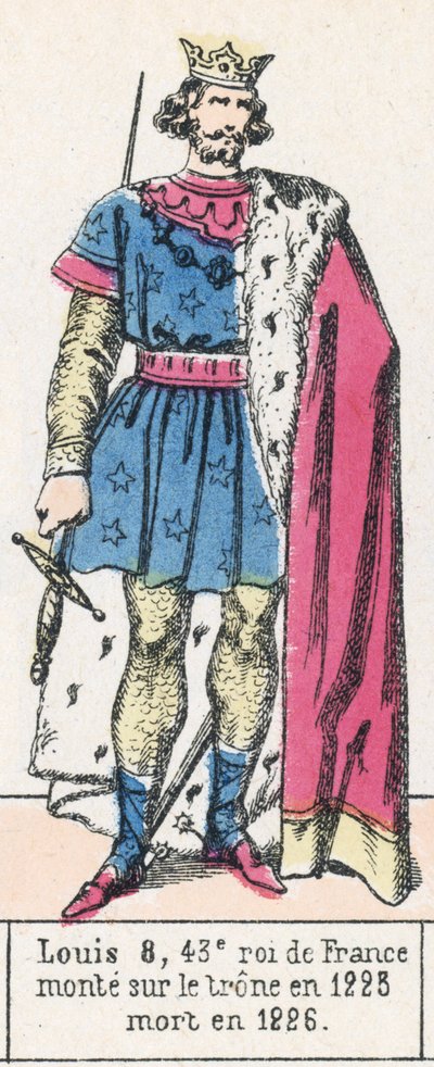 Louis 8, 43e roi de France, monte sur le trone en 1223, mort en 1226 (coloured engraving) بواسطة المدرسة الفرنسية