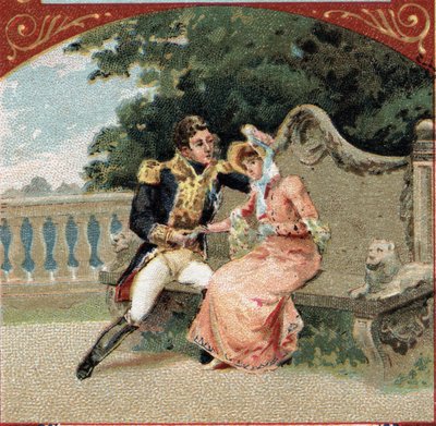 Louis Alexandre (Louis-Alexandre) Berthier (1753-1815) ، أمير Wagram ، مع عشيقته Madame Visconti ، في Chateau de Grosbois. الطباعة الحجرية الملونة في أواخر القرن التاسع عشر بواسطة المدرسة الفرنسية