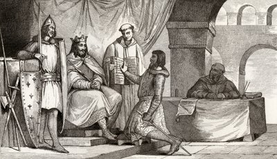 لويس الثاني (848-79) يتلقى Stammerer يمين الولاء من النبيل ، من "Histoire de France" بواسطة Colart ، نُشر عام 1840 بواسطة المدرسة الفرنسية