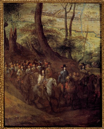لويس الثاني من بوربون ، أمير كوندي (بوربون كوندي) (غراند كوندي) (1621-1686) أو دوق إنغين ، محاصرًا لمدينة لوحة للمدرسة الفرنسية في القرن السابع عشر. أحد 0.73x0.58 م بواسطة المدرسة الفرنسية