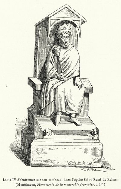 Louis IV d'Outremer على قبره ، في كنيسة Saint-Remi في Reims (نقش) بواسطة المدرسة الفرنسية