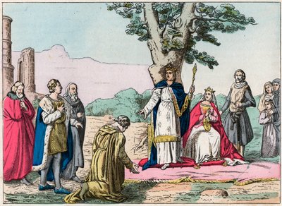 لويس التاسع ، ديت "سانت لويس" (1214-1270) يحقق العدالة لجميع رعاياه في Bois de Vincennes - Saint Louis (1214-1270) يجعل العدالة - نقش نهاية القرن التاسع عشر في "Nos Gires Nationales - صور و تلاوات "" بواسطة المدرسة الفرنسية