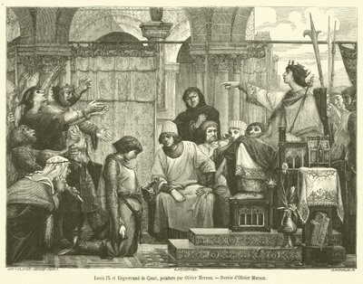 لويس التاسع وإنغوراند دي كوشي (نقش) بواسطة المدرسة الفرنسية