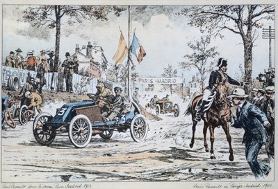 لويس رينو يقود في باريس إلى سباق مدريد عام 1903 ، ج 1903 بواسطة المدرسة الفرنسية