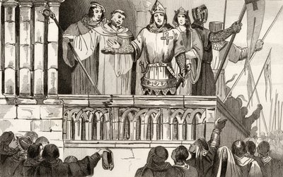 لويس السابع (1120-1180) الشاب يرفع الدعم للحملة الصليبية الثانية عام 1144 ، من "هيستوار دي فرانس" من قبل كولارت ، نُشر عام 1840 بواسطة المدرسة الفرنسية
