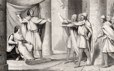 لويس الخامس (967-87) يظهر اللوفر تاجه لأتباعه ، من `` Histoire de France &39;&39; بواسطة Colart ، تم نشره عام 1840 بواسطة المدرسة الفرنسية