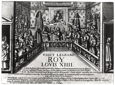 لويس الرابع عشر (1638-1715) إقامة العدل (xylograph) (صور من وزن الجسم) بواسطة المدرسة الفرنسية