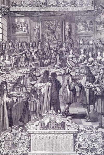 Louis XIV, love and delight of his people, engraving from Almanacco بواسطة المدرسة الفرنسية