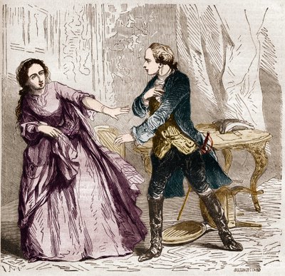 لويس الخامس عشر ملك فرنسا (1710-1774) مع كونتيسة (مدام) فينتيميليا (1712-1741) عشيقته. في "تاريخ الدعارة والفجور بين جميع شعوب العالم منذ القدم وحتى يومنا هذا" للدكتور ث. -F. ديبريه. 1879. بواسطة المدرسة الفرنسية
