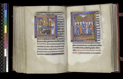 MS 300 f.200v-201r، Suffrage to St Andrew and Suffrage to the Apostles، from the Psalter and Hours of Isabella of France، Paris، c1265-70 بواسطة المدرسة الفرنسية