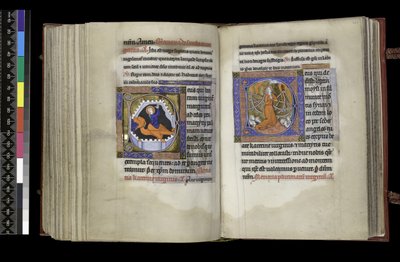 MS 300 f.206v-207r ، حق الاقتراع لسانت مارغريت والاقتراع لسانت كاترين ، من سفر المزامير وساعات إيزابيلا الفرنسية ، باريس ، حوالي 1265-70 (قلم حبر وحبر وتمبرا على ورق) بواسطة المدرسة الفرنسية