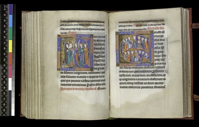MS 300 f.207v-208r ، حق الاقتراع للعذارى والاقتراع لجميع القديسين ، من سفر المزامير وساعات إيزابيلا الفرنسية ، باريس ، حوالي 1265-70 (قلم وحبر وتمبرا على ورق) بواسطة المدرسة الفرنسية