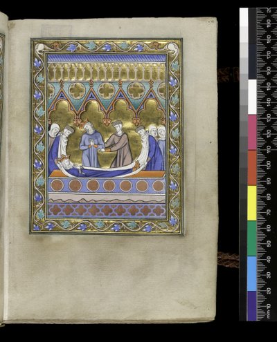 MS 300 f.VIr ، دفن ديفيد ، من سفر المزامير وساعات إيزابيلا الفرنسية ، باريس ، حوالي 1265-70 (قلم حبر وحبر وتمبرا على ورق) بواسطة المدرسة الفرنسية