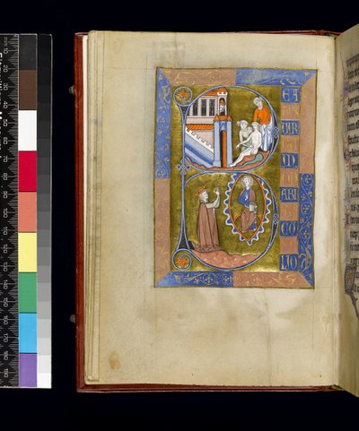 MS 300 f.XIII ، ورقة من سفر المزامير وساعات إيزابيلا الفرنسية ، باريس ، حوالي 1265-70 (قلم حبر وحبر وتمبرا على ورق) بواسطة المدرسة الفرنسية