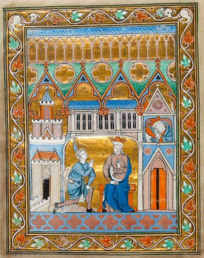 MS 300 fol.III تلقي الملك داود خبر موت أبشالومس ، من ساعات سفر المزامير لإيزابيل الفرنسية ، c.1255 بواسطة المدرسة الفرنسية