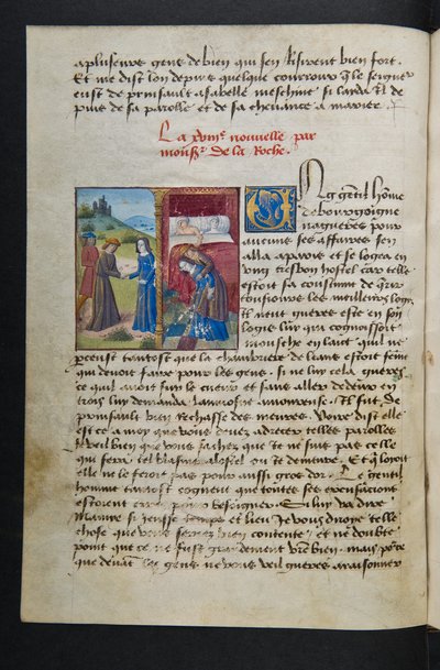 ^ MS Hunter 252 038v صفحة من Hundred News News ، c.1461-62 بواسطة المدرسة الفرنسية