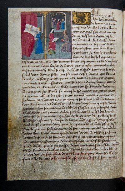 ^ MS Hunter 252 095v صفحة من Hundred News News ، c.1461-62 بواسطة المدرسة الفرنسية