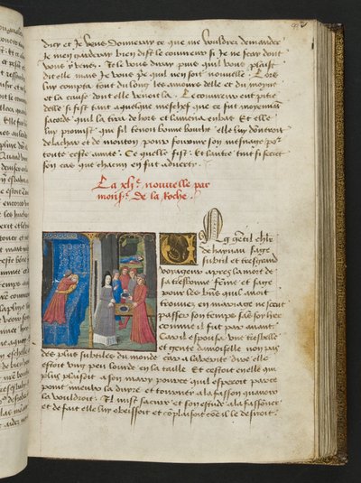 ^ MS Hunter 252 099r صفحة من Hundred News News ، c.1461-62 بواسطة المدرسة الفرنسية