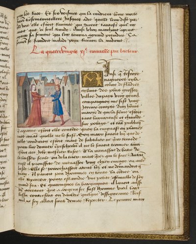 ^ MS Hunter 252 185r صفحة من Hundred News News ، c.1461-62 بواسطة المدرسة الفرنسية