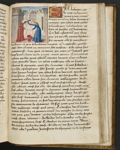 ^ MS Hunter 252 186r صفحة من Hundred News News ، c.1461-62 بواسطة المدرسة الفرنسية