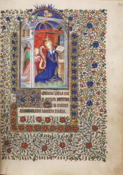 MS Widener 6 f.29r ، البشارة ، من كتاب الصلوات ، استخدام باريس بواسطة المدرسة الفرنسية