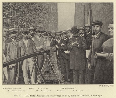 إم سانتوس دومون بعد إنقاذ رقم 5 ، رويل دو تروكاديرو ، 8 أغسطس 1901 (نقش) بواسطة المدرسة الفرنسية