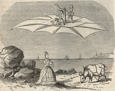 آلة (طائرة شراعية) بواسطة Samuel Musgrave (1732-1780) نقش في "" العلوم الموجودة تحت تصرف الجميع - الفيزياء والكيمياء الشعبية "بقلم Alexis Clerc - نهاية القرن التاسع عشر - مجموعة خاصة بواسطة المدرسة الفرنسية