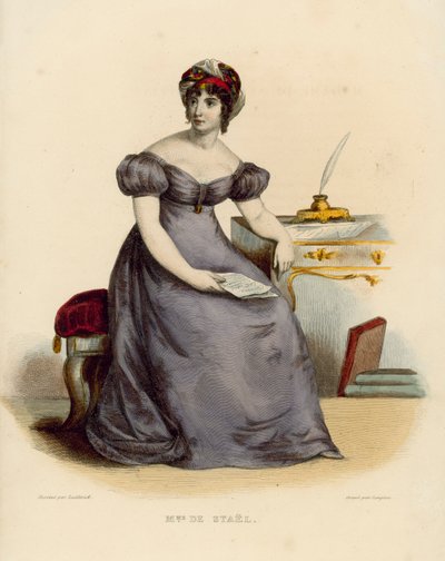 Madame de Stael (coloured engraving) بواسطة المدرسة الفرنسية