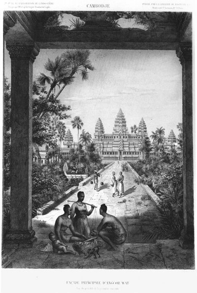الواجهة الرئيسية لأنجكور وات ، رسم توضيحي من Atlas du voyage dexploration en Indochine ، 1866-68 بواسطة Doudart de Lagree ، نُشر عام 1873 ، باريس ، Hachette بواسطة المدرسة الفرنسية