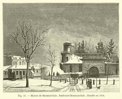 Maison de Beaumarchais ، شارع Beaumarchais ، تم هدمه عام 1818 بواسطة المدرسة الفرنسية