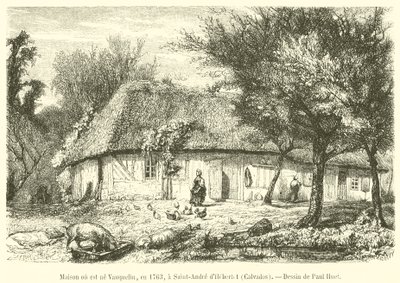 منزل ولد فيه Vauquelin ، في عام 1763 ، في Saint-Andre d'Hebertot ، كالفادوس (نقش) بواسطة المدرسة الفرنسية