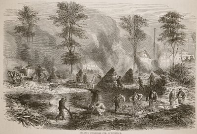 صنع الفحم للبارود ، توضيح من تاريخ كاسيلز للحرب بين فرنسا وألمانيا ، 1870-1871 بواسطة المدرسة الفرنسية