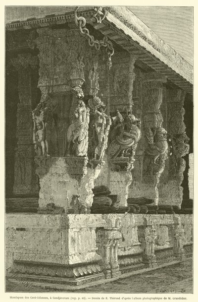 Mandapam of the Hundred Columns، in Condjeveram (نقش) بواسطة المدرسة الفرنسية