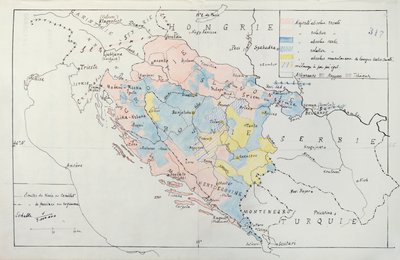 خريطة البوسنة مع تفاصيل المناطق التي تشغلها الأقليات العرقية ، 1910 (قلم وحبر ومرحاض) بواسطة French School