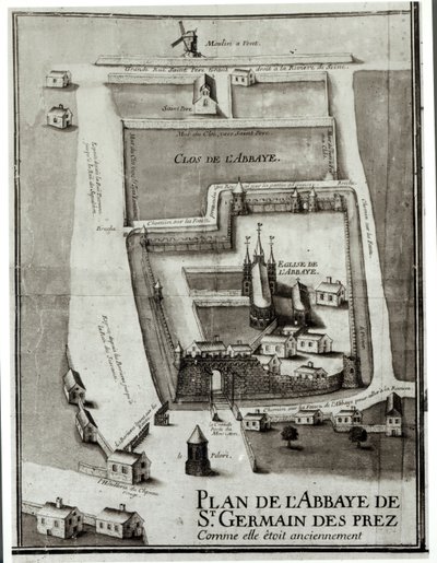 خريطة دير سان جيرمان دي بري ، 1713 (حبر وجواش على ورق) بواسطة المدرسة الفرنسية