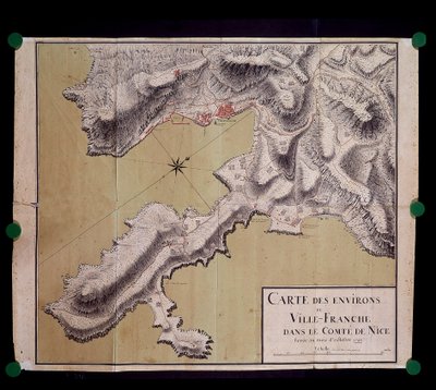 خريطة لمحيط Villefranche في كونت نيس ليفي في أكتوبر 1748 بواسطة المدرسة الفرنسية