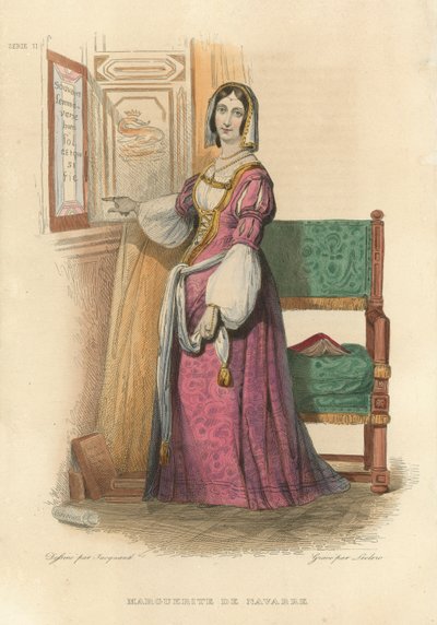 Marguerite de Navarre (coloured engraving) بواسطة المدرسة الفرنسية