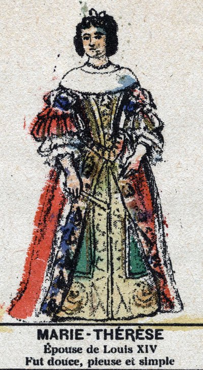 ماري تيريز من النمسا (1638-1683) ، ملكة فرنسا. في "" Galeriede Kings and Queens of France والشخصيات اللامعة من 1643 إلى 1895 "" صورة epinal. بواسطة المدرسة الفرنسية