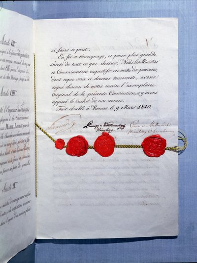 عقد زواج الإمبراطور نابليون بونابرت (1769-1821) وماري لويز (1791-1847) فيينا ، 9 مارس 1810 بواسطة المدرسة الفرنسية
